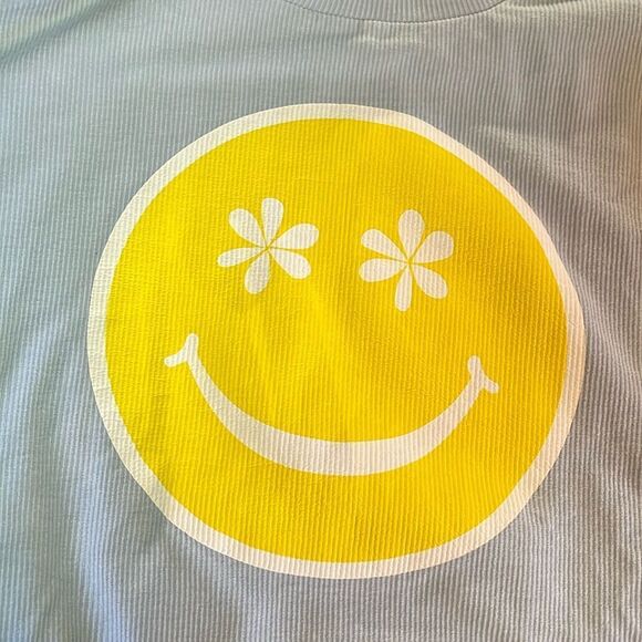 Happy Face Light Blue Ribbed Shirt - Size Medium by Katydid - Picture 3 of 8